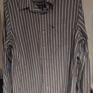Abercrombie & Fitch mens navy and white striped long sleeve button down shirt